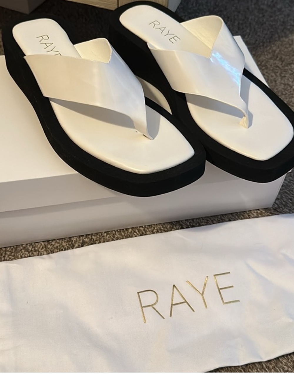 RAYE White Platform Thong Sandals